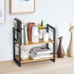 Office Desk Shelf Organizer, Wood 15.7 L x 7.87 W x 14.4 H inches, Black
