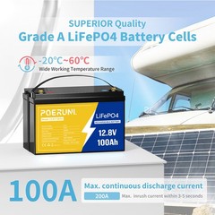 12V 100Ah LiFePO4 Lithium Battery Cycle Deep Built-in BMS for Solar RV Off-grid