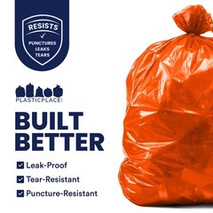 Plasticplace 55-60 Gallon Trash Bags, Orange, 1.2 Mil, 50 Count