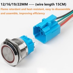 12/16/19/22mm Waterproof Momentary / Latching LED Push Button Switch Metal 3~24V