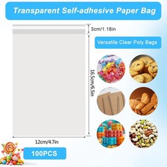100 Pack 4.75×6.5 Inch Clear Resealable Cello Cellophane Bags 1.2mil Poly