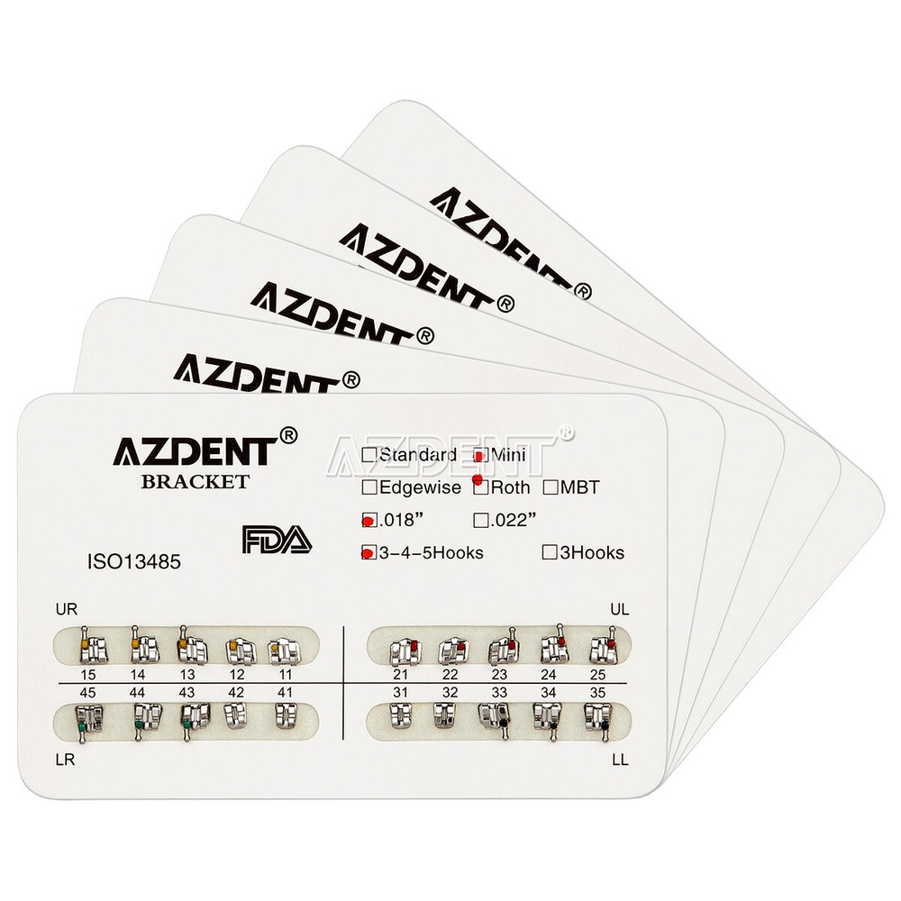 Dental Ortho Metal Brackets Mini / Standard / MBT 018 / 022 345 Hooks AZDENT
