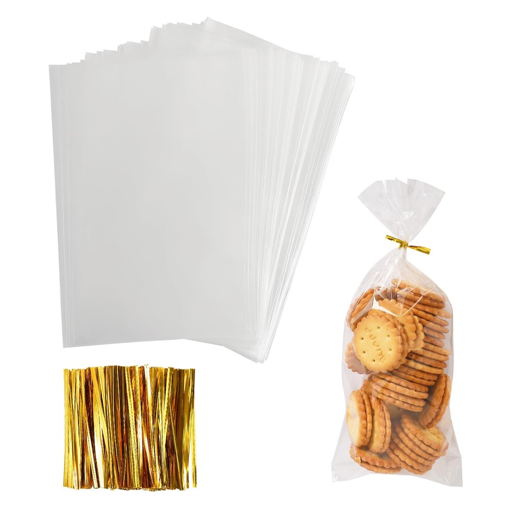 Cellophane Treat Bags 4×9 Inch 300 PCS Twist Ties 1.4 Mil Thick Candy Bakery