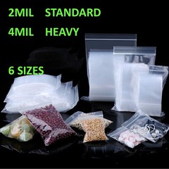 100 Plastic Bags Zip Seal 2-4-6Mil Thick Reclosable Top Lock Zipper Small Large