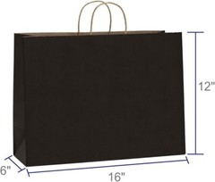 Paper Shopping Bags 250 Black Kraft 16″ x 6 x 12″ Retail Merchandise Handles