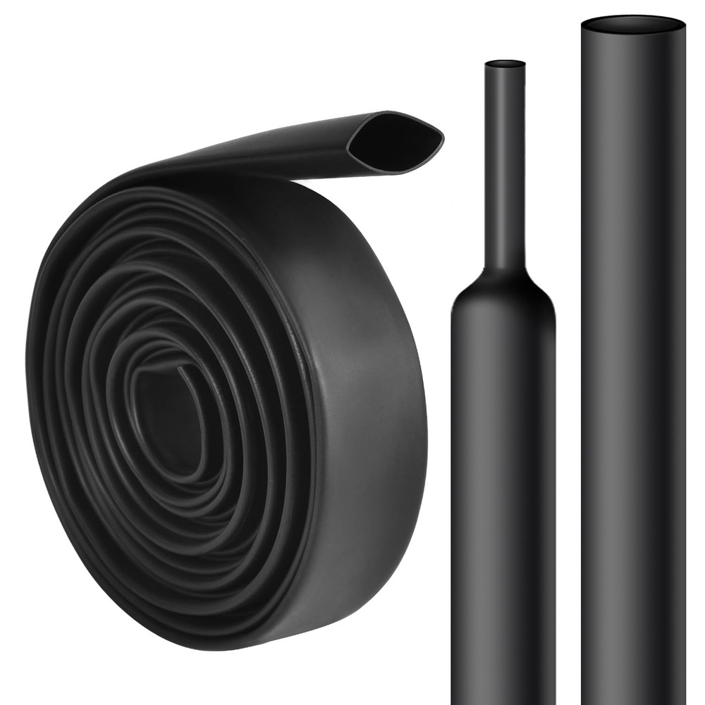 1-1/2in Heat Shrink Tubing 3:1 Dual Wall Waterproof Black Tube 5Ft Roll