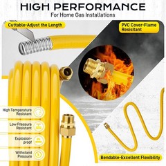 38FT 1/2″ CSST Gas Line 1/2In Natural Flexible Gas Line with 2 Male Adapter Fit