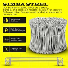 8 Inch x 1000pc STAINLESS STEEL Double Loop Rebar Wire Ties, 16 Gage, SIMBASTEEL