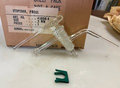 Stopcock, Kimble, 41036-A, Stopcock, 2mm Bore, 3-way, Listed as PREGL (Buret)