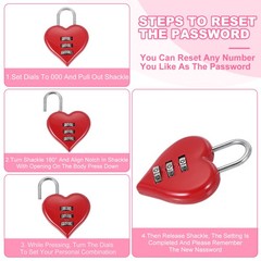 2 Pack Combination Locks Heart Shape Password Padlock Love Locker Lock Pink