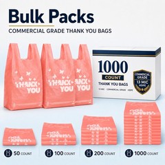 PINK Thank you bags, 100PCS T shirt bags, To Go Bags,Grocery bags, Reusable a…