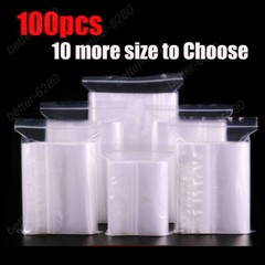 100PCS Clear Zip Seal Plastic Bags Jewelry Zipper Top Lock Reclosable Baggies