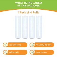18″ x 1500′ 90 Gauge 4 Rolls Cast Hand Stretch Wrap Clear Plastic Shrink Film