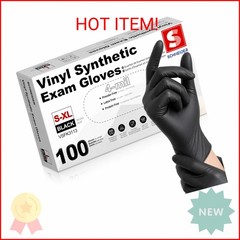 Schneider Black Vinyl Synthetic Exam Gloves, 4 Mil, Large, Disposable Gloves Lat