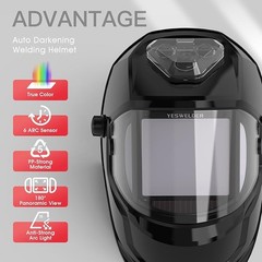 Large View True Color Auto Darkening Welding Helmet, Panoramic View Welder Mask