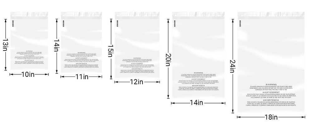 Multi-size Clear Poly Bags with Suffocation Warning for clothing and toys