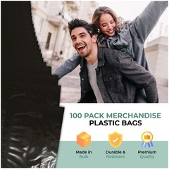 100 Pack 12″ x 15″ with 1.25 mil Thick Black Merchandise Plastic Glossy Bags