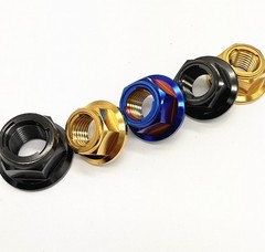 6pcs Titanium Nuts M6 M8 M10 M12 Flange Hex Ti Alloy Nut With Metal Lock Grade 5