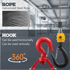 3 in 1 Portable Electric Hoist Winch 1100lbs Wired/Wireless Remote Control Crane