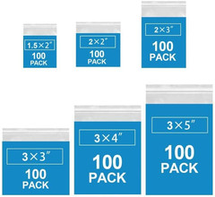 600 Pack Small Plastic Baggies 6 Assorted Sizes. 1.5X2 2X2 2X3 3X3 3X4 3X5 Inch