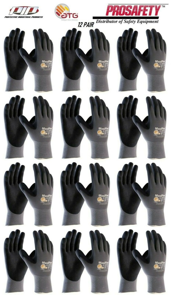 12 PR. 34-874 MaxiFlex Ultimate Foam Nitrile Grip Coated PROTECTIVE WORK GLOVES