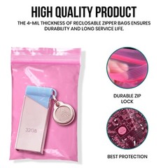 Plastics Pink Anti-Static Seal Top ZipLock Reclosable Poly Bags 4Mil All Size