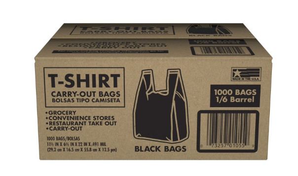 Black T-Shirt Carryout Bags, 11.5″ x 6.5″ x 22″ 1000 ct.