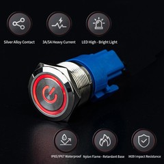 Latching Push Button Power Switch 16mm 12V LED ON OFF Waterproof Stainless Steel