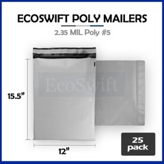 25 12×15.5 ECOSWIFT WHITE POLY MAILERS SHIPPING ENVELOPES BAGS