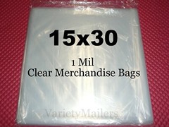 100 LARGE Merchandise Bags 15”x 30” Clear 1 Mil Plastic Apparel Bags 15×30