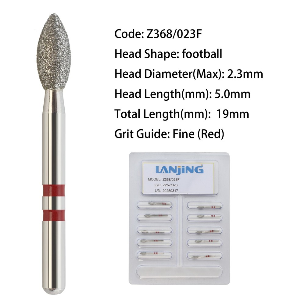 Zirconia Dental Burs Diamond Football Z368/023F Fine Grit Red for High Speed