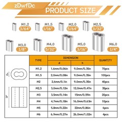 285PCS 8 Sizes Aluminum Crimping Loop Sleeve Cable Crimps, 3/64” 1/16” 5/64”