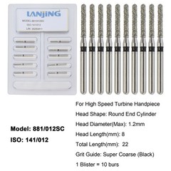 Dental Diamond Burs Round End Cylinder Diamond Bur FG Super Coarse 881/012SC