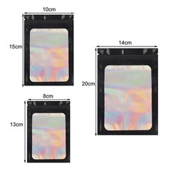 100-200Pcs Resealable Holographic Mylar Foil Bags Smell Proof Zip Seal Pouches