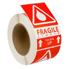 4 Rolls ; 500 Labels 3×5 (3″ x 5″) Pre-Printed Fragile LIQUID This Way Up Labels
