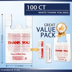 YoYoRain White Thank you T shirt bag, Grocery shopping bag Large,