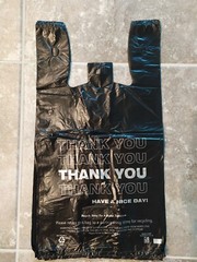 1/6 Black 21.5 x 6.5 x 11.5 “Thank You” T-Shirt Plastic Grocery Shopping Bags
