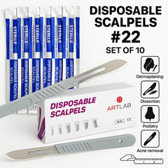 10 PK DISPOSABLE SCALPELS #22-SINGLE USE – DISSECTING, SURGICAL, DERMAPLANING
