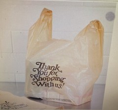 Choice 1/6 Standard Size Beige “Thank You” Script Heavy-Duty Plastic T-Shirt Bag