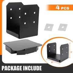 4PACK 8×8 Post Base Bracket for Pergola, Black Powder Coated Steel with Standoff