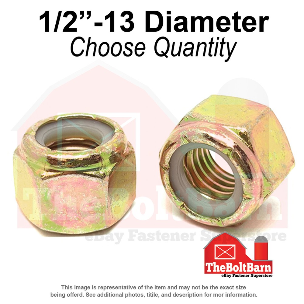 1/2″-13 Grade 8 Nylon Insert Lock Nuts Zinc Yellow Coarse Thread (Pick Qty)