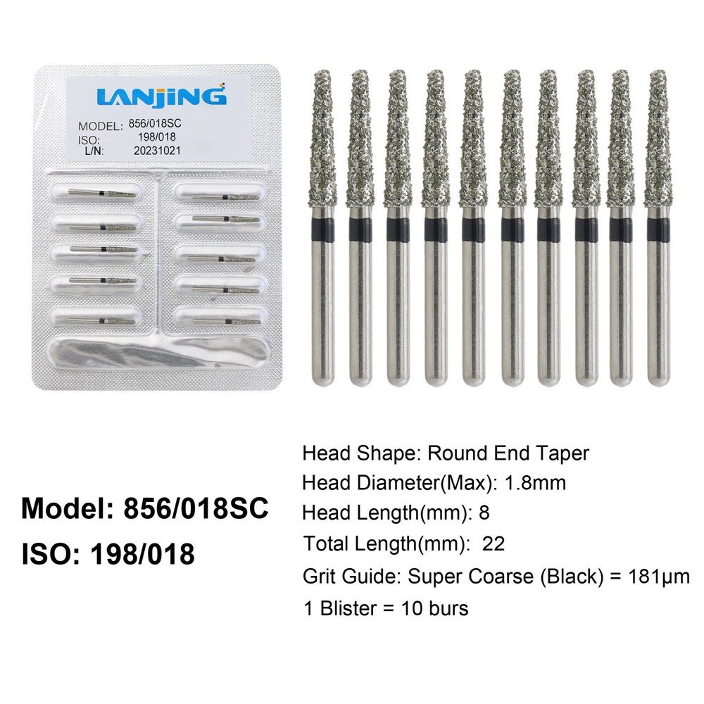 Dental Diamond Burs Round End Taper Diamond Bur Coarse 856/018SC FG High Speed
