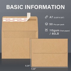 450 Invitation Envelopes Brown Kraft A7 5.25″ x 7.25 for 5×7 Photo Wedding Card
