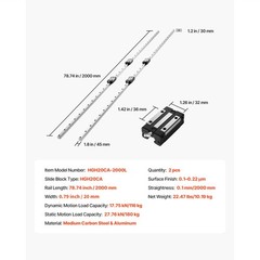 Uimoso Linear Rail Kit HGR20 2Pcs 2000 mm (78.74 in) Guide Rails with 4 Slide