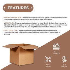 16 x 16 x 6″ Multi-Depth Corrugated Boxes, Brown 25/Bundle ECT-32