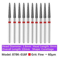 10/pk Vakker Dental FG Diamond Burs Gingival Curetage 878K-016F Fine Grit