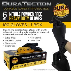 Dura-Gold HD Black Nitrile Disposable Gloves, Box of 100, Size Medium, 6 Mil