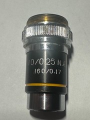 10/0.25 N.A. 160/0.17 Microscope Objective Bottom Yellow Stripe, Used