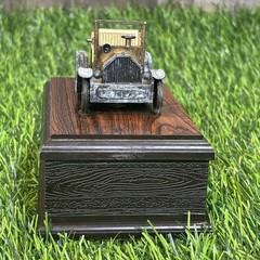 Vintage Metal Antique Car Business Card Holder Desk Decor Wood Base Hong Kong