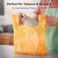 1/6 Large Orange T-Shirt GRocery Shopping Carryout Bags 21×6.5×11.5 0.51 Mil